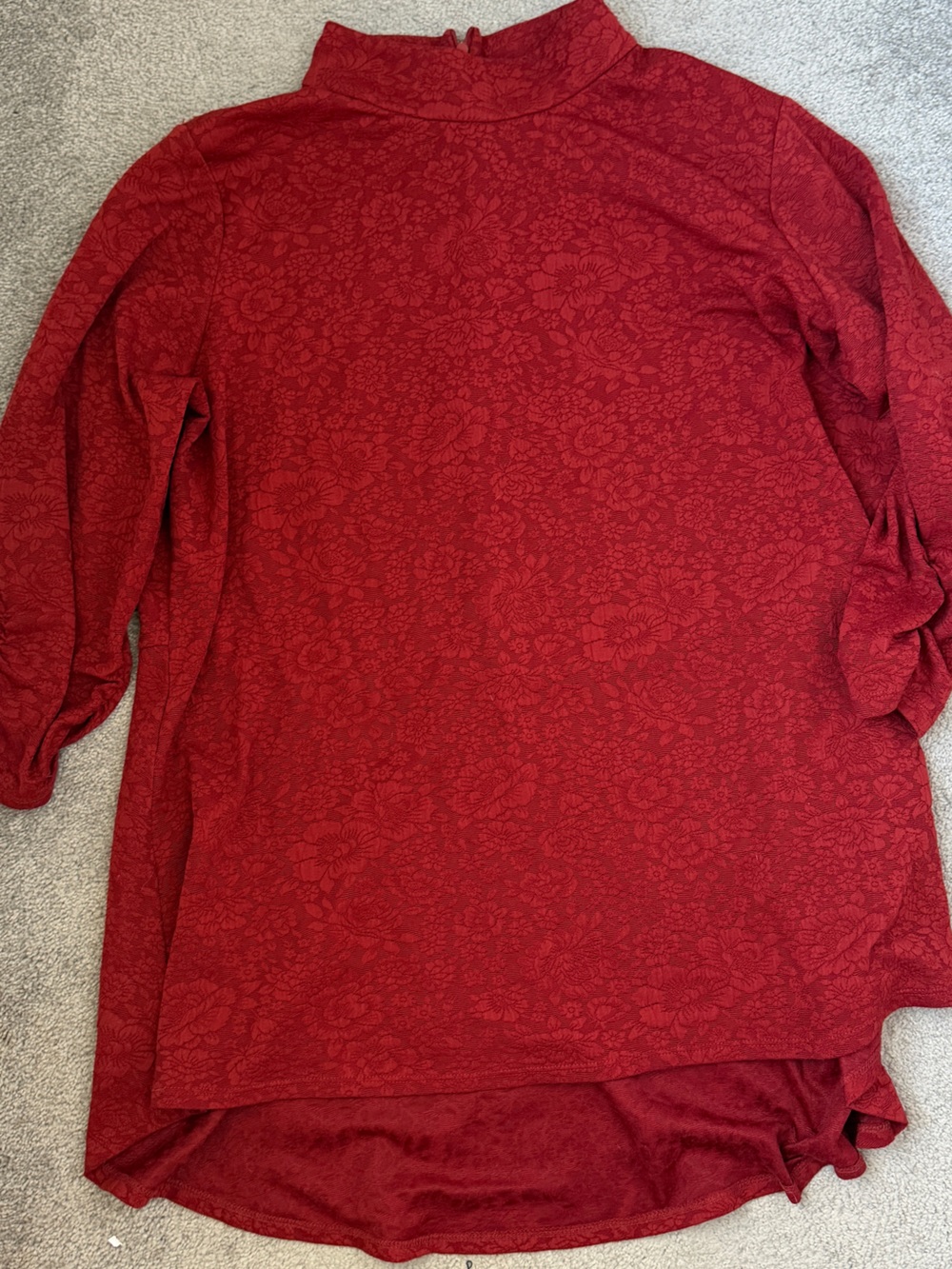 Susan Graver 2X Red Floral Jacquard High Low Tunic EUC